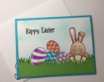 Easter Card, Bunny Card, Die Cut Easter Card, Fun Easter Card, Custom Easter Card, Handmade Card, Custom Card, Hand Colored Card