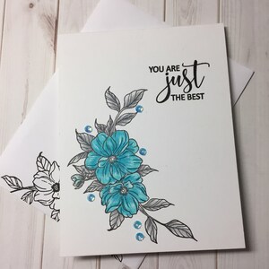 Carte faite main, Carte estampée à la main, Carte florale, Carte de l'amitié, Carte d'anniversaire, Carte personnalisée, Carte d'encouragement, Carte de remerciement
