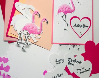 Kit de tarjetas de San Valentín con flamencos: Manualidades para hacer tarjetas, frases personalizadas para cualquier ocasión