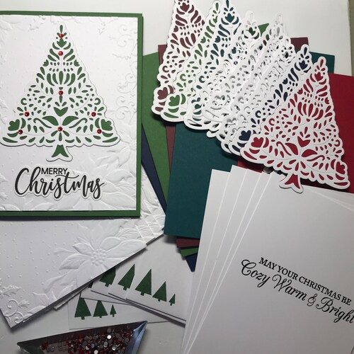 DIY Christmas Card Kit: Folk Art Tree, Handmade Holiday Cards