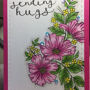 Cartão feito à mão, cartão carimbado, cartão colorido à mão, cartão floral, cartão personalizado, cartão de amizade, cartão de simpatia, cartão pensando em você