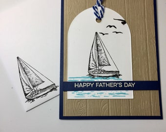 Handmade Card, Father's Day Card, Masculine Birthday Card, Stamped Card, Custom Card, Sailboat Card, Thank You Card, Thinking of You Card