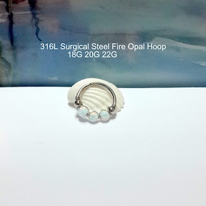 316L Surgical Steel Opal Helix Hoop-Top Ear Piercing-Fire White Opal Cartilage Earring-Tragus Jewelry-18g 20g 22g- Hypoallergenic Hoop,Gift