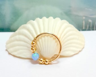 Aro de caracola de ópalo azul: anillo perforante relleno de oro de 14 k, 22-16 g, Black Friday