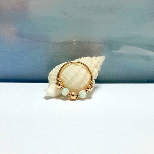 24g 22g 20g 18g 16g Gold White opal 2mm beads cartilage earring, helix, dath, tragus,conch, opal  nose hoop,bohemian jewelry, Holiday Gift