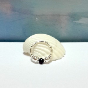 SALE -Fire Black Opal 2mm Helix Earring- 20G 22G 24G-Silver Beaded Cartilage Hoop-Gold Helix Piercing- October's Birthstone-Super sale-Gifts