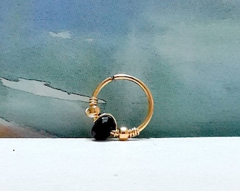 SALE -Nose Hoop, Gold Filled Onyx Nose Ring,Nose Piercing,16g 18g 20g 22g, Nostril Hoop,Silver Nose Jewelry,July's Birthstone