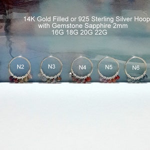Gemstone Sapphire 2mm Helix Ring-Gold Cartilage Piercing-Silver Tragus Ring-16G 18G 20G 22G 24G-September's Birthstone- Gifts - Mother’s Day
