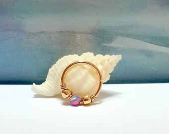 14K Gold Filled Fire Opal Nose Ring: 20G 22G 24G Tiny Hoop, Super Gift