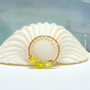 Tiny Gemstone Peridot 2mm helix hoop, gold cartilage hoop , peridot august birthstone helix hoop , silver helix ring,20-24 gauge, nose ring