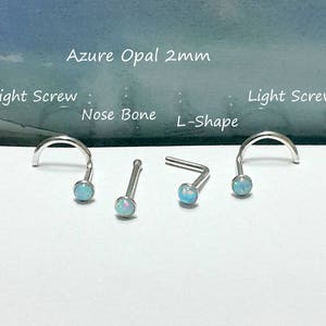 セール - アズールオパール 2 mm ノーズスタッド、ノーズスクリュー、鼻骨、耳珠、L字型、スターリングシルバー ホワイトオパール ノーズスタッド、右と左の鼻孔