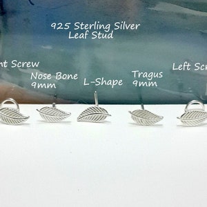 Blatt Stud 22g 20g 18g 16g 14g Sterling Silber Blatt Nase Tragus Stud, 925 Silber Schraube, Nase Knochen, L-förmig, rechts und links Nase, Geschenk