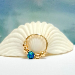 Cyber Sale- Green-Blue Opal 3mm Cartilage Earring- Small Green-Blue Opal Helix Ring-October's Birthstone - 16-24 Gauge - Black Friday