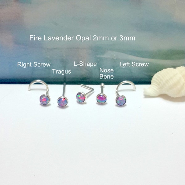 Lavender Opal 2-3mm Nose stud,16G 18G 20G 22G 24G,Nose screw,Nose Bone,Tragus,L-Shaped,925 Silver Stud,Right Left Nostril, Labor Day Sales