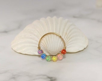 Aro de caracola de ópalo arcoíris: anillo perforante relleno de oro de 14 k, 22-16 g, para Navidad