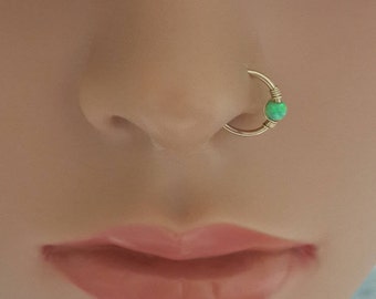 Fire Green  Opal Nose Hoop, Opal Nose Ring,Nose Piercing,16 - 22 Gauge,7-11mm Inner Diameter, Nostril Hoop,Nose Jewelry,October's Birthstone