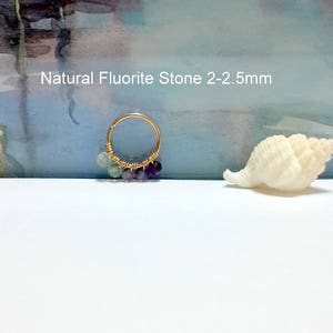Natural Fluorite 2-2.5mm Helix Ring-22g 20g 18g 16g-Gold Cartilage Earring-Tiny Silver Tragus Ring-Holiday Gifts-Gift For Her-Galaxy Jewelry