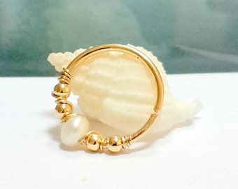 SALE -14G Freshwater Pearl Conch Ring,Gold Conch Hoop,Conch Jewelry,Conch Piercing ,14g 16g 18g 20g,Bridesmaid Gift,Mother's Day ,Gift Ideas