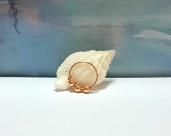 14K Solid Rose Gold Bead Hoop Earring,Cartilage, Nose,Tragus,Dath,24g-16g, Gift