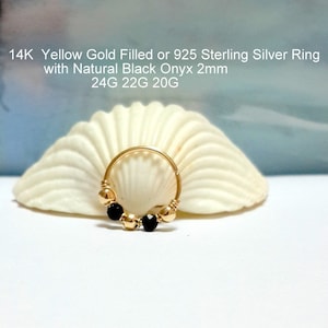 SALE -24g 22g 20g Gold Black Onyx 2-2.5mm beads cartilage earring, helix, tragus,  nose hoop,bohemian jewelry, Valentines Day, Mother Gift