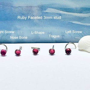 Faceted Ruby Nose Stud,9 25 Sterling Silver, 16G/18G/20G/22G, Screws, July's Birthstone