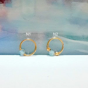 Natural Aquamarine nose hoop,16G 18G 20G 22G,gold nose ring,aquamarine march birthstone helix hoop,tiny silver nose ring,sharm jewelry,gifts