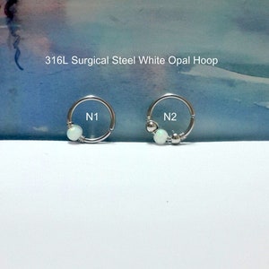 Fire White Opal 2-3mm Cartilage Earring-316L Surgical Steel Helix Hoop-Top Ear Piercing-Tragus Jewelry-18g 20g 22g- Hypoallergenic Hoop,Gift