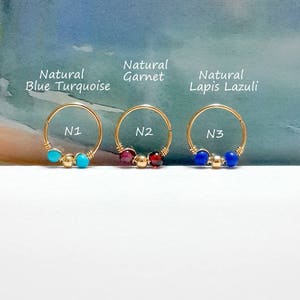16g 18g 20g 22g 24g Gold natural garnet or blue turquoise or lapis lazuli beads cartilage earring,helix, tragus,nose hoop,Black Friday Sales