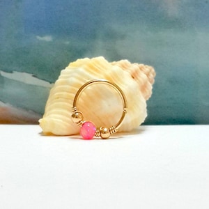 SALE -Coral Opal Cartilage Earring-Gold Beaded Helix Hoop - Silver Cartilage Piercing  - Helix Jewelry - 16-22 Gauge - 7-12mm Inner Diameter