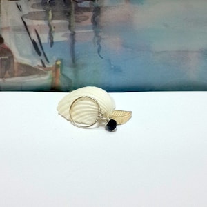 Cyber Sale Silver Tribal Leaf Black Onyx, Gold Cartilage Earring, Tiny Leaf Silver Hoop, July's Birthstone, 16G 18G 20G 22G, Black Friday