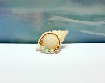 Aro de caracola de ópalo relleno de oro de 14 quilates: anillo de plata de ley (16-22 g), piedra natal de octubre