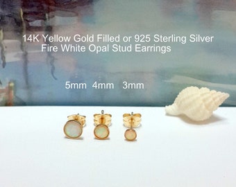 SALE -Fire Opal Stud Earrings, 14K Yellow Gold Filled Earrings, 925 Sterling Silver Opal Earrings,3 mm,4 mm,5 mm Stud Earrings, Gifts