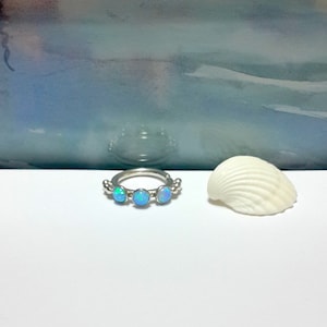 14g Fire Light-Blue Opal 3mm Cartilage Earring- Silver Helix Piercing- Daith-Conch-Tragus-Nose Hoop-14g16g 18g 20g-October's Birthstone-Gift