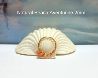 Peach Aventurine Gold Hoop Earring: Helix, Conch, Tragus (16g-22g), Sharm Jewelry, Gifts