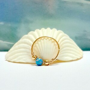Marine Opal Cartilage Earring- Gold Beaded Helix Hoop- Silver Cartilage Piercing- Helix Jewelry- 16-22 Gauge- 7-12mm Inner Diameter