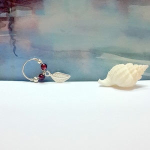 925 Sterling Silver Leaf Natural Garnet 2-3mm Hoop, Helix Piercing, Hoop Earring,Cartilage Earring,16G 18G 20G 22G,January's Birthstone