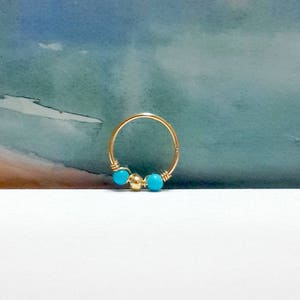 16g 18g 20g 22g 24g Natural Turquoise  Nose Hoop,Gold Nose Piercing,7-11mm Inner Diameter, Nostril Hoop, Nose Jewelry, December's Birthstone