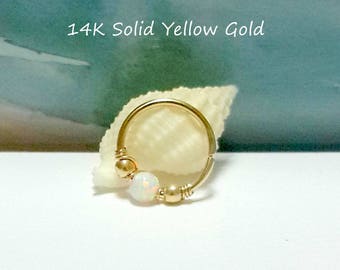 14K Gold Opal Hoop Earring: Cartilage, Nose, Septum Ring, 22G-16G, Cyber WeekSales