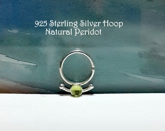 Natural Peridot Septum Ring- Silver Septum Ring - Nose Ring- Silver Balls -16G 18G 20G- Opal Septum Piercing- August Birthstone- Sale-Gifts