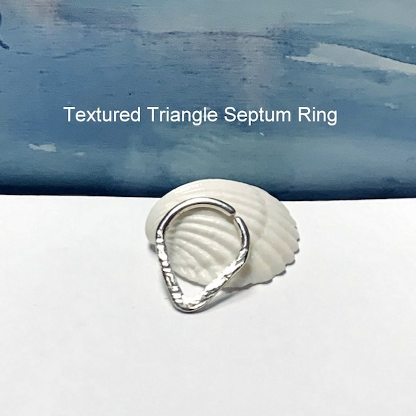 Textured Triangle Septum Hoop, 14g 16g 18g 20g , Silver Septum ring,Smooth Hammered,Triangle Helix Ring, Gold Filled Tribal Septum Ring, Gif