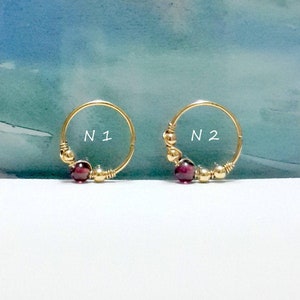 SALE -Gold natural garnet 2-3mm bead cartilage earring,helix ring, tragus, nose hoop, bohemian jewelry,16G 18G 20G 22G 24G,Cyber Week Sales