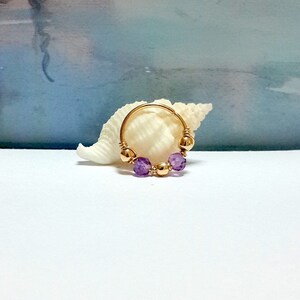 SALE -Tiny 24g Natural Faceted Amethyst 2mm beads cartilage ring,24g 22g 20g,helix,tragus,nose hoop,bohemian jewelry,February's Birthstone