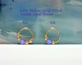 16g 18g 20g 22g Violet Opal Conch Ring, Conch Ring , Conch Jewelry, Conch Hoop,Conch Piercing ,11-16 mm Inner Diameter, October's Birthstone