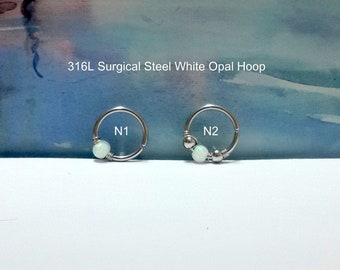 Fire White Opal 2-3mm Cartilage Earring-316L Surgical Steel Helix Hoop-Top Ear Piercing-Tragus Jewelry-18g 20g 22g- Hypoallergenic Hoop,Gift