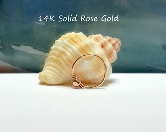 14K Solid Rose Gold Bead Hoop: Cartilage, Helix, Tragus, Nose Piercing,22G-16G, Black Friday