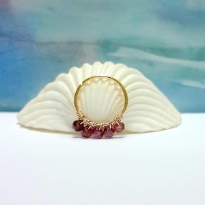 Natural Garnet 2mm Helix Ring - Gold Cartilage Earring- Tiny Sterling Silver Hoop- January's Birthstone- 16-22 Gauge- 7-12mm Inner Diameter