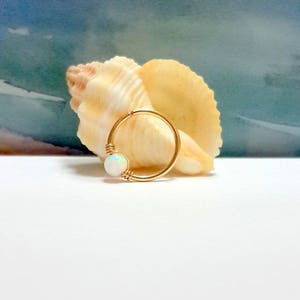 16g 18g 20g 22g 14K oro sólido blanco ópalo 3mm Helix Ring,Septum,Nariz,Tragus,Daith Hoop,Octubre Birthstone, Regalo del Día de San Valentín, Viernes Negro