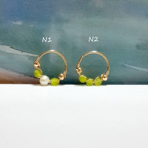 20g 22g 24g Natural Peridot cartilage earring,tiny 2-3mm beads,tragus ring, nose hoop,helix piercing,bohemian jewelry,7 -12mm inner diameter
