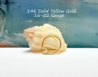 Gift-14K Solid Yellow Gold Bead -16G 18G 20G 22G-Diamond cutting-Cartilage Hoop-Helix-Tragus-Daith-Nose Piercing-Septum Hoop