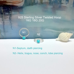 SALE -16g 18g 20g Sterling Silver Twisted Turquoise Helix , Tragus Hoops, Cartilage, Daith, Nose piercing,Conch, Rook Ring,Valentine's Day